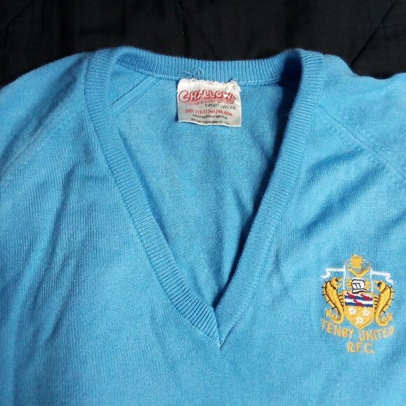 Vintage 60s Tenby United Rugby Club V-Neck Sweater - Picture 1 of 6